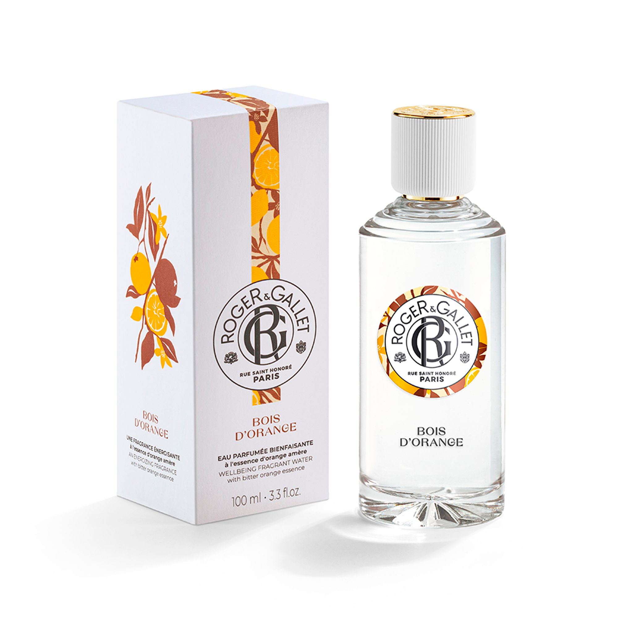 Flacon et boîte Roger & Gallet 'Bois d'Orange'.