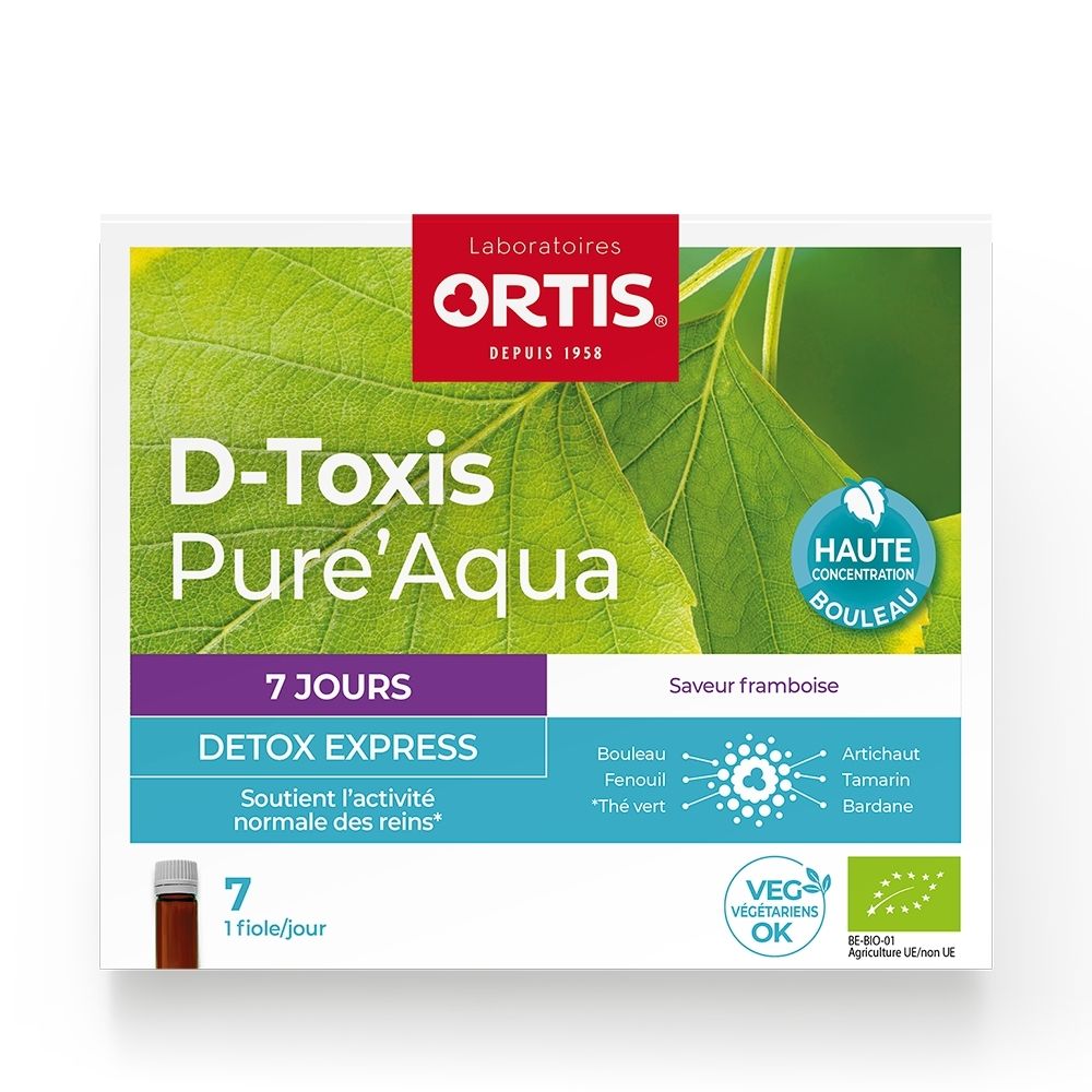 Ortis D-Toxis Pure'Aqua Detox Express cure 7 jours saveur framboise.