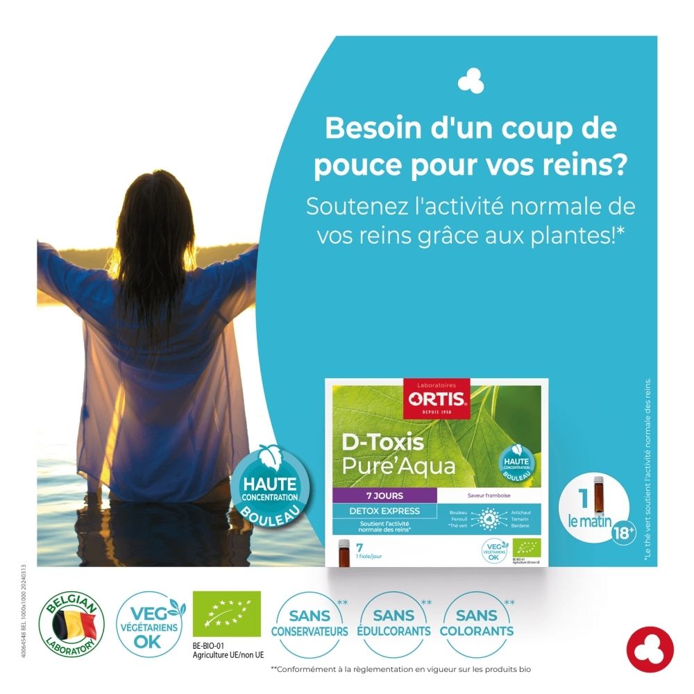 Ortis D-Toxis Pure'Aqua Detox Express: Femme dans l'eau, bras écartés.