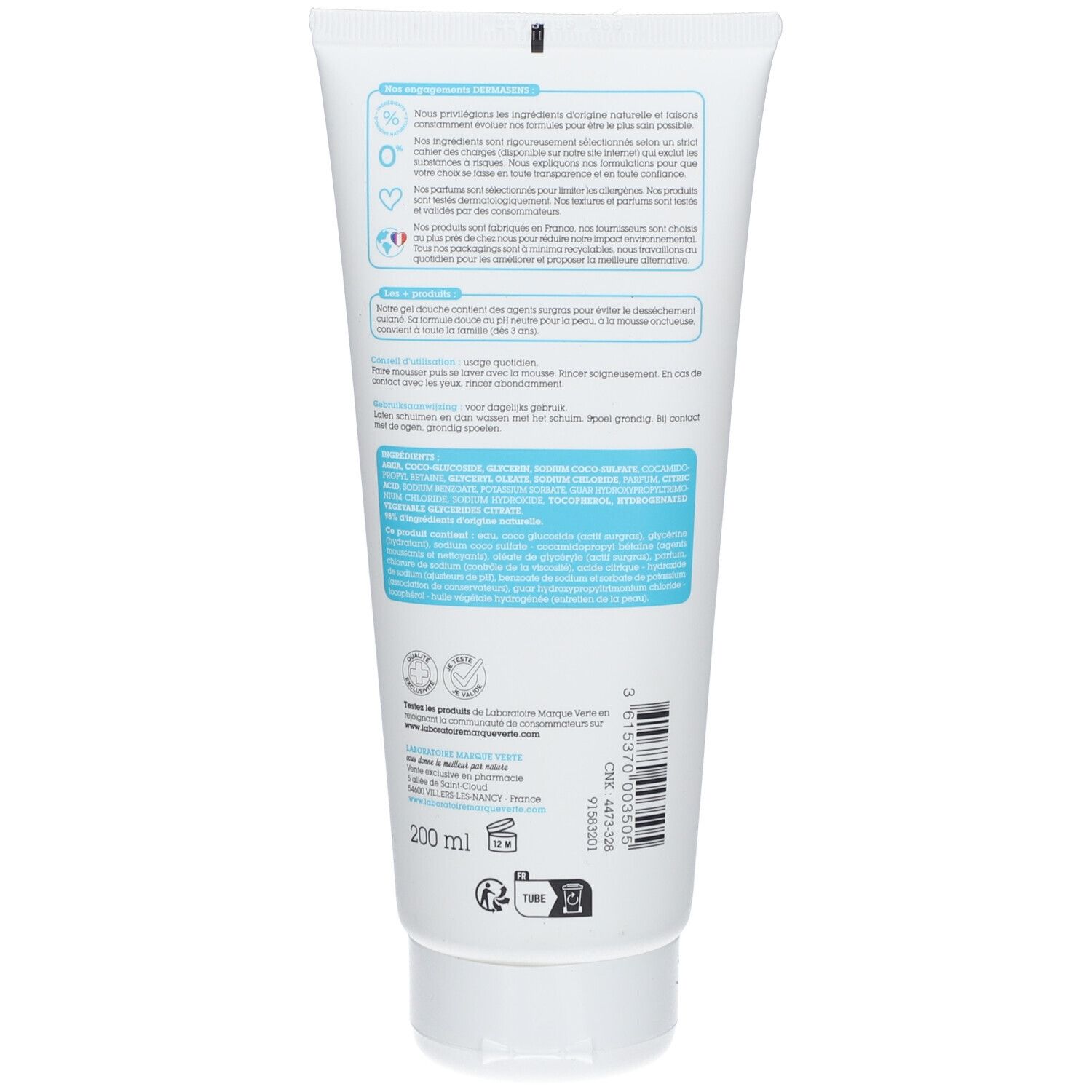 DERMASENS Gel Douche Surgras 3 en 1 Ambre