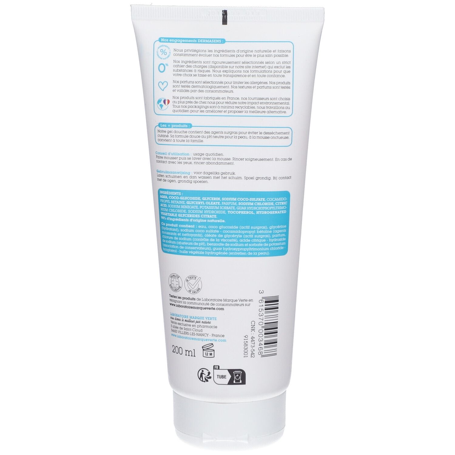 DermAsens Gel Douche Surgras Fleur de Frangipane