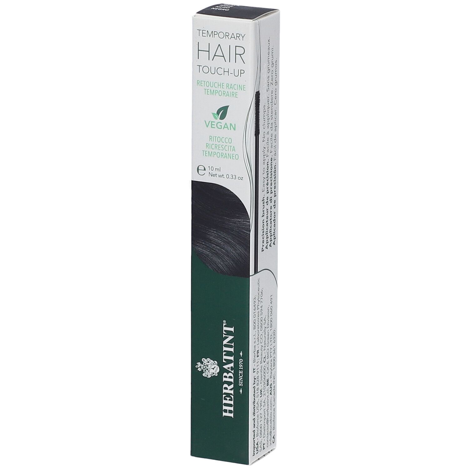 Herbatint Hair Touch Up Noir. Coloration noire temporaire en emballage rectangulaire. Vegan. 15 ml.