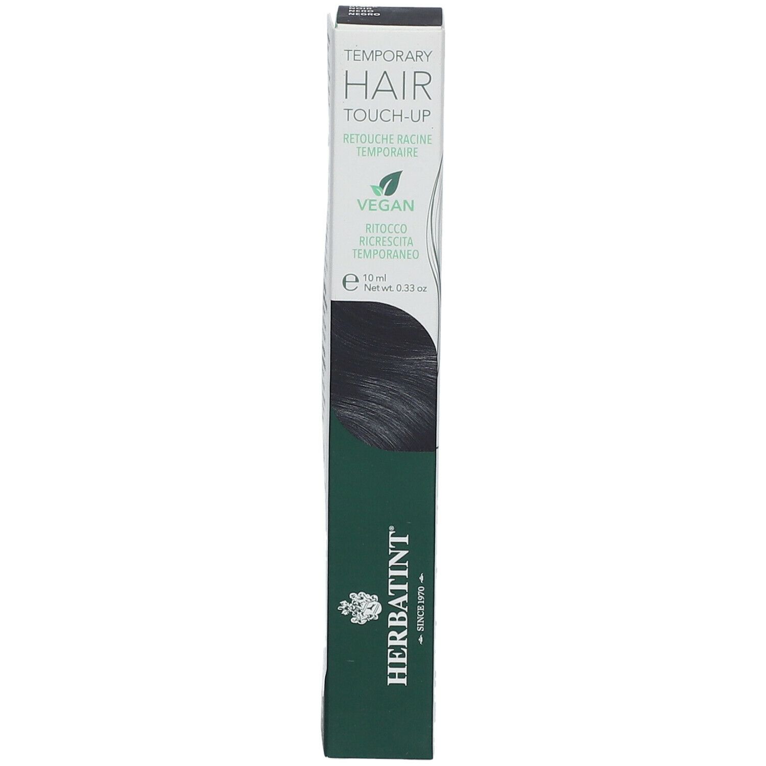 Herbatint Hair Touch Up Noir. Coloration noire temporaire en emballage rectangulaire. Vegan. 15 ml.