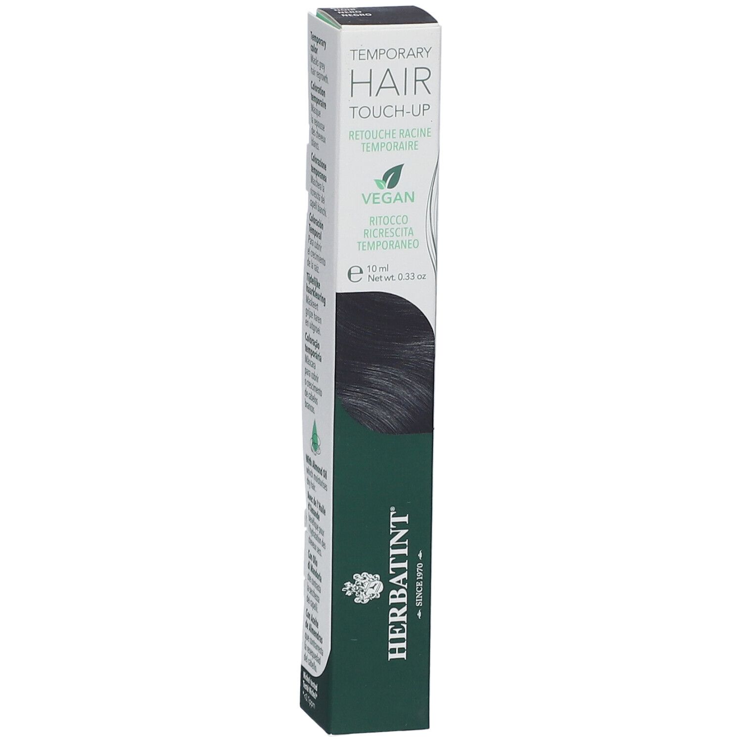 Herbatint Hair Touch Up Noir. Coloration noire temporaire en emballage rectangulaire. Vegan. 15 ml.