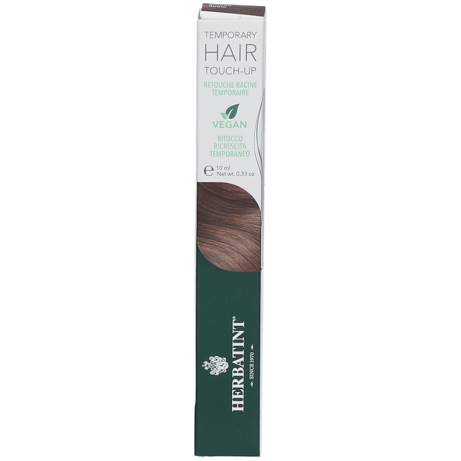 Herbatint Hair Touch Up Blond. Emballage avec image du produit et texte. Label Vegan. 10 ml.