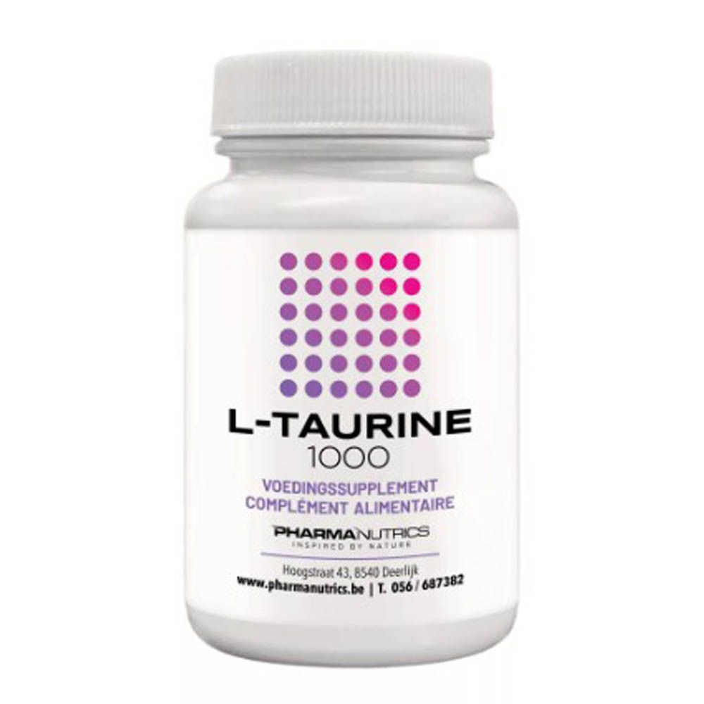 Flacon blanc L-Taurine 1000. Marque PharmaNutrics.