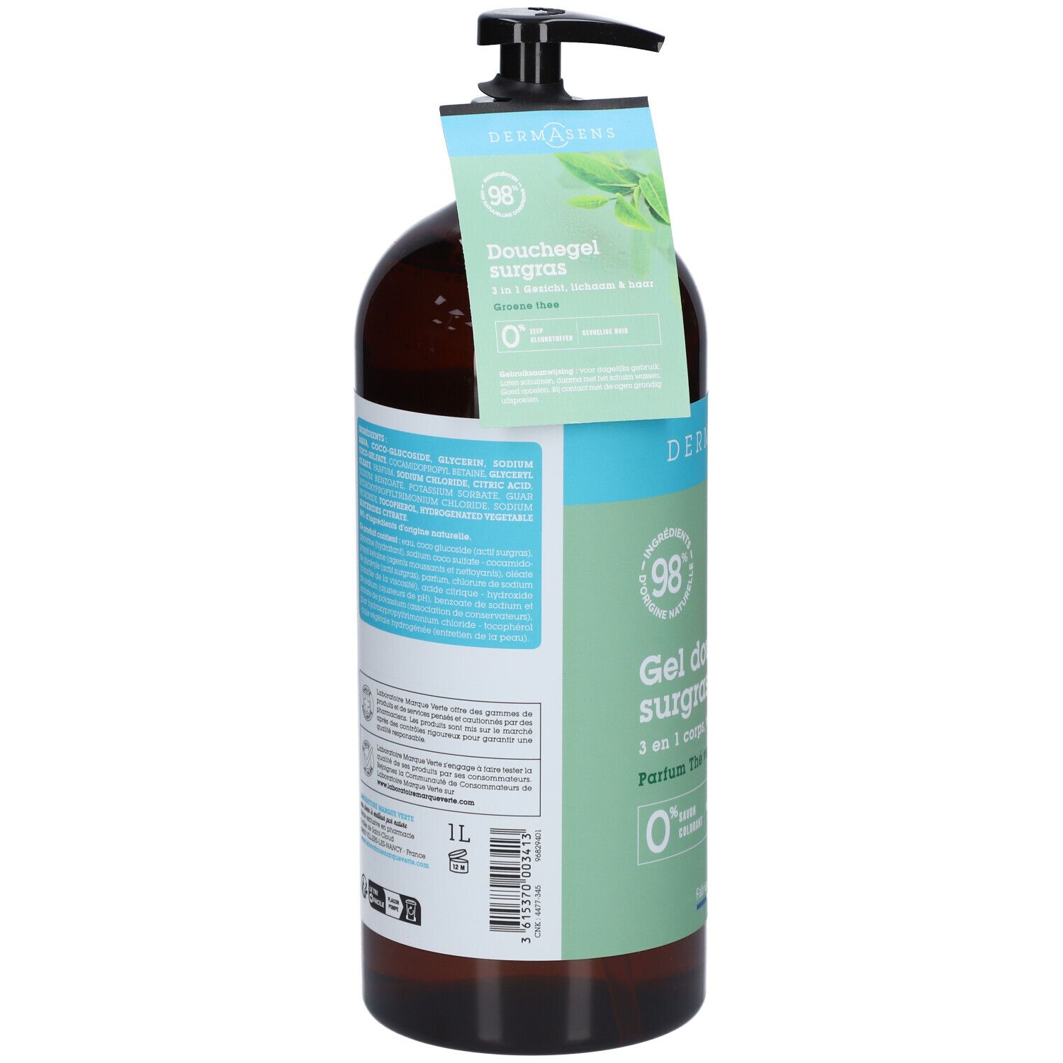 DERMASENS Gel douche surgras 3 en 1 Thé Vert 1L