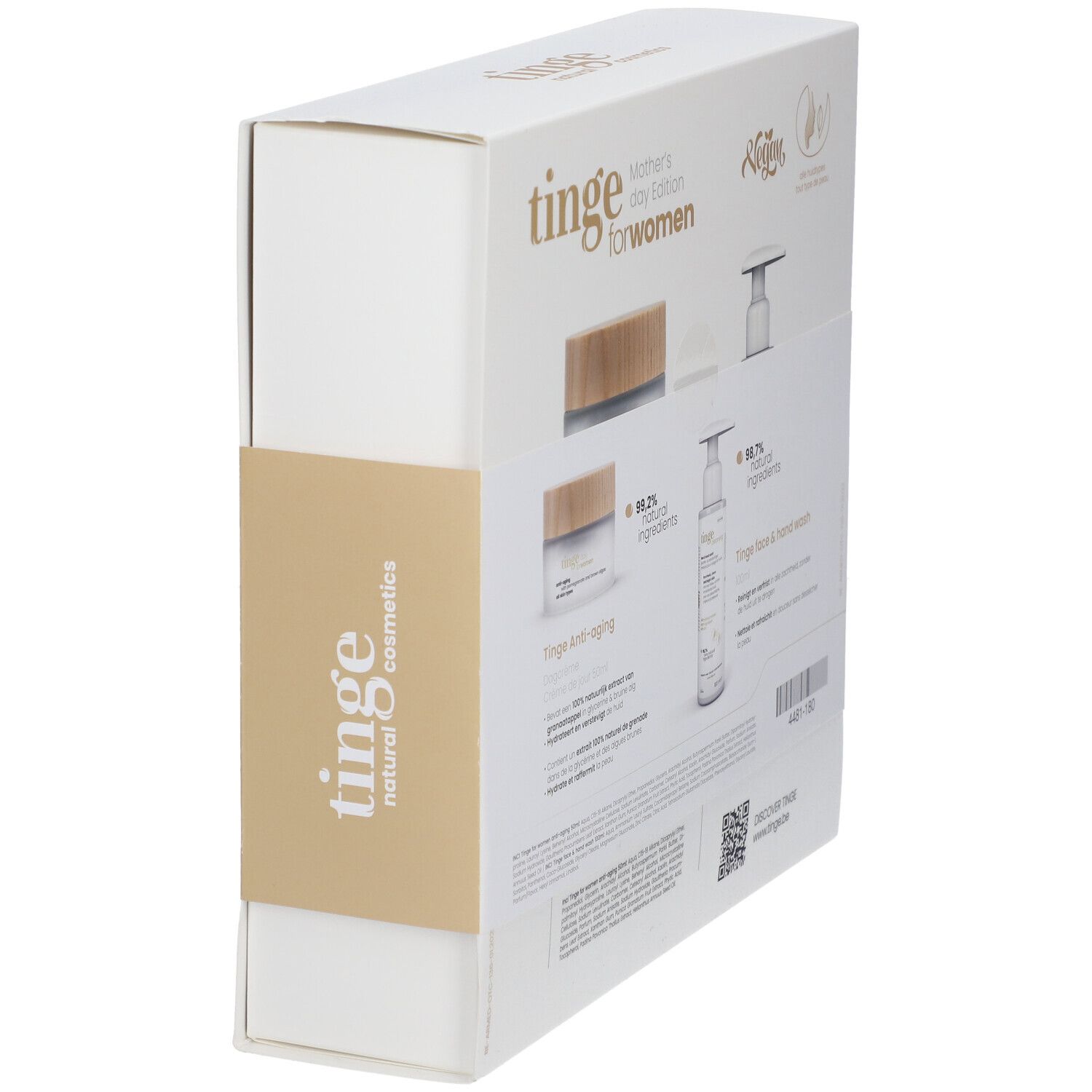 Coffret cadeau pour femmes. Arrière de l'emballage avec informations produit et code QR.