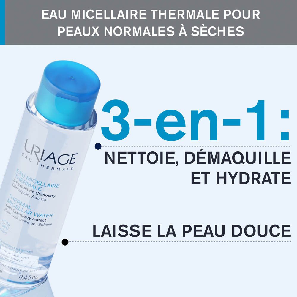 Graphique avec montagnes et texte. Testé dermatologiquement et ophtalmologiquement. Adapté à tous les types de peaux. Haute tolérance. 96% naturel.