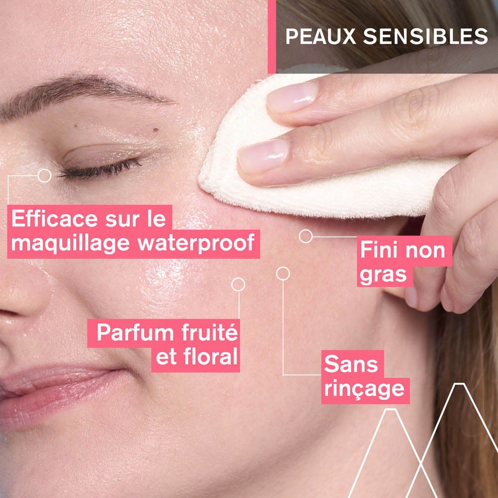 Flacon Uriage Eau Micellaire Thermale. Bouchon rouge. Texte: 3-en-1: Nettoie, démaquille et apaise.