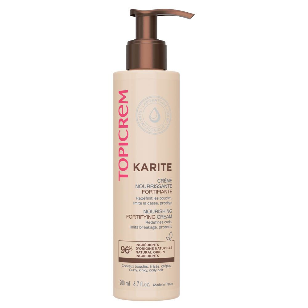Flacon TOPICREM KARITE avec pompe. Crème Nourrissante Fortifiante. Ingrédients naturels. 200ml. Fabriqué en France.
