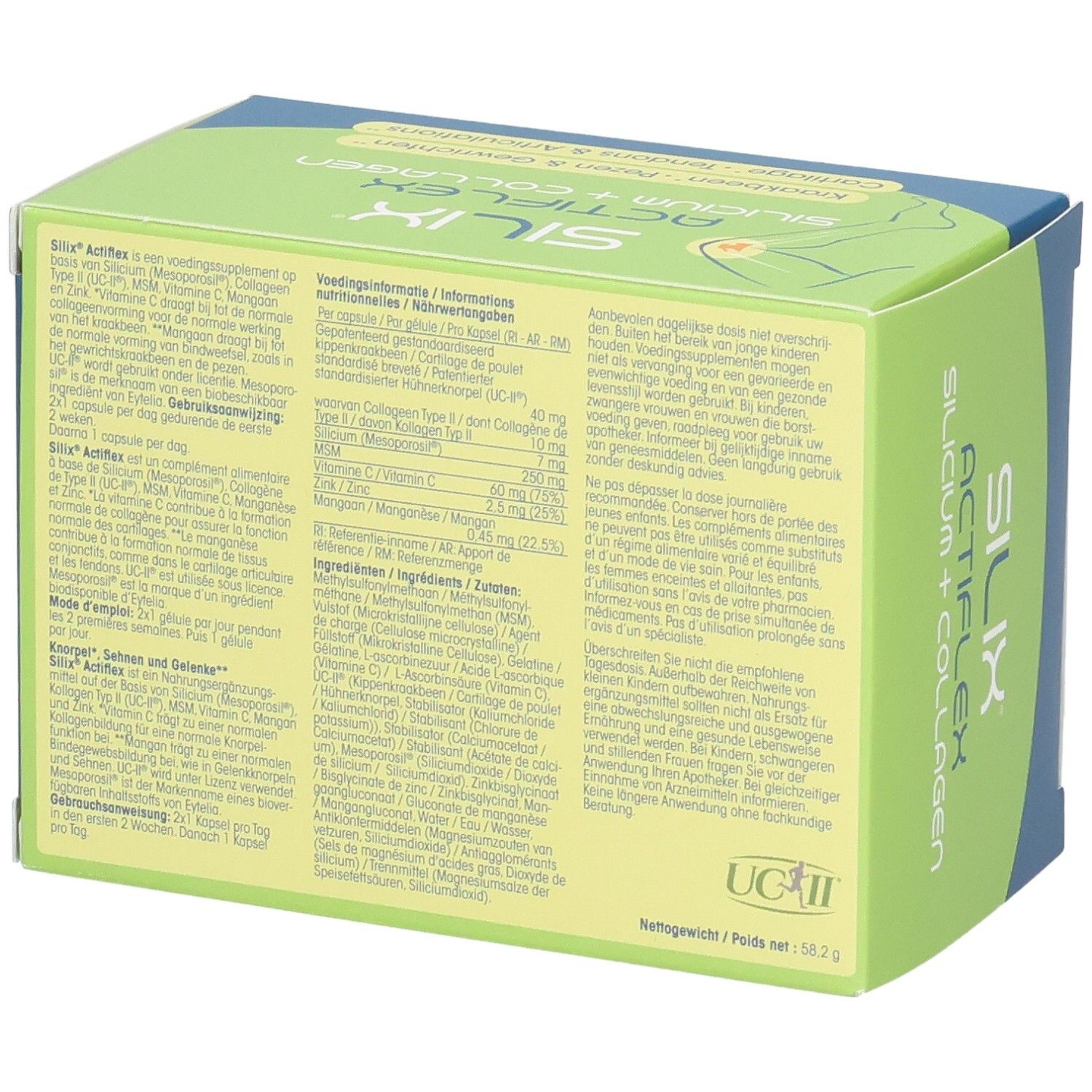 Arrière de la boîte Silix Actiflex avec informations nutritionnelles et ingrédients.