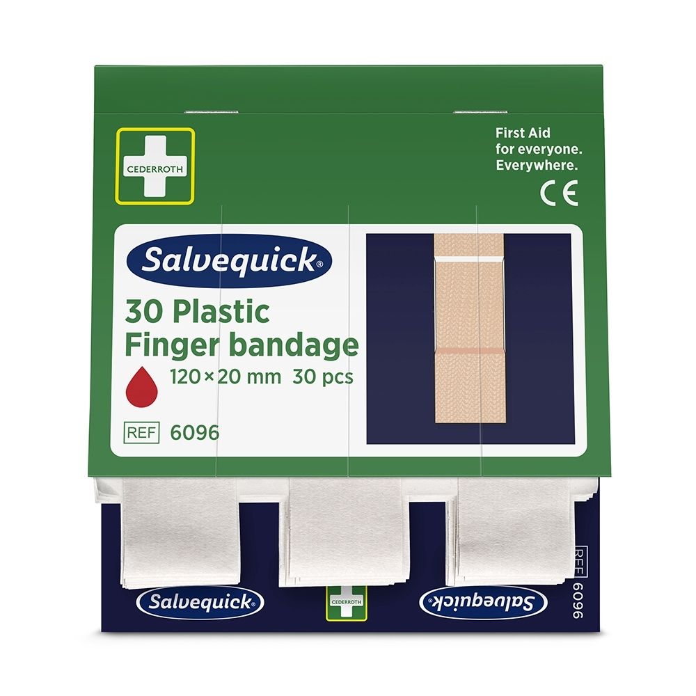 Salvequick Pansement pour doigt 30 Plastic, 120x20mm, 30 pièces. Boîte de 30 pansements pour doigts.