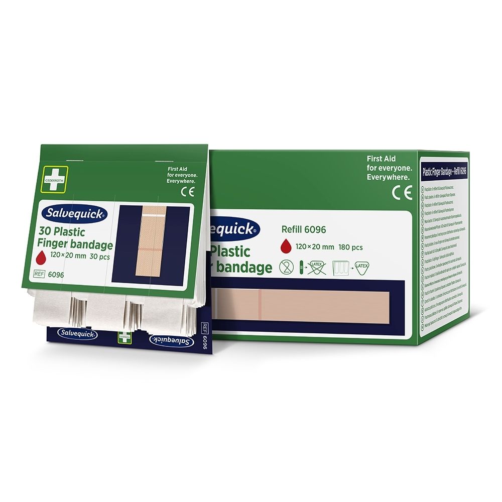 Salvequick Pansement pour doigt 30 Plastic, 120x20mm, 30 pièces. Boîte de 30 pansements pour doigts.