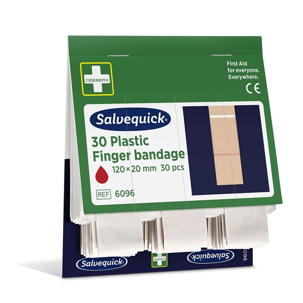 Salvequick Pansement pour doigt 30 Plastic, 120x20mm, 30 pièces. Boîte de 30 pansements pour doigts.