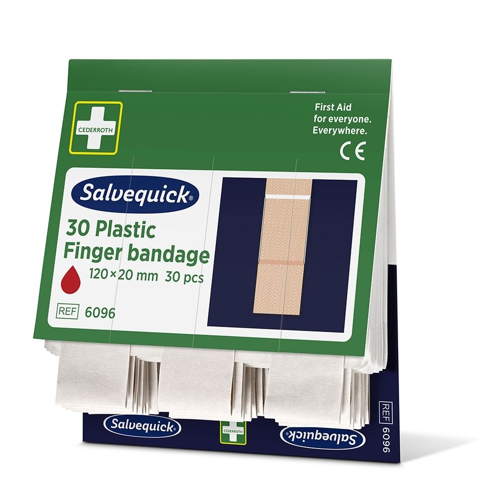 Salvequick Pansement pour doigt 30 Plastic, 120x20mm, 30 pièces. Boîte de 30 pansements pour doigts.