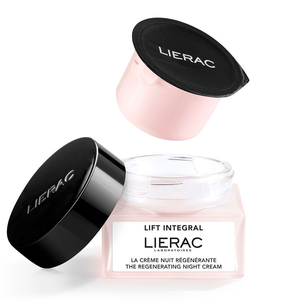 Recharge de crème, couvercle et pot en verre. Marque LIERAC, nom Lift Integral.