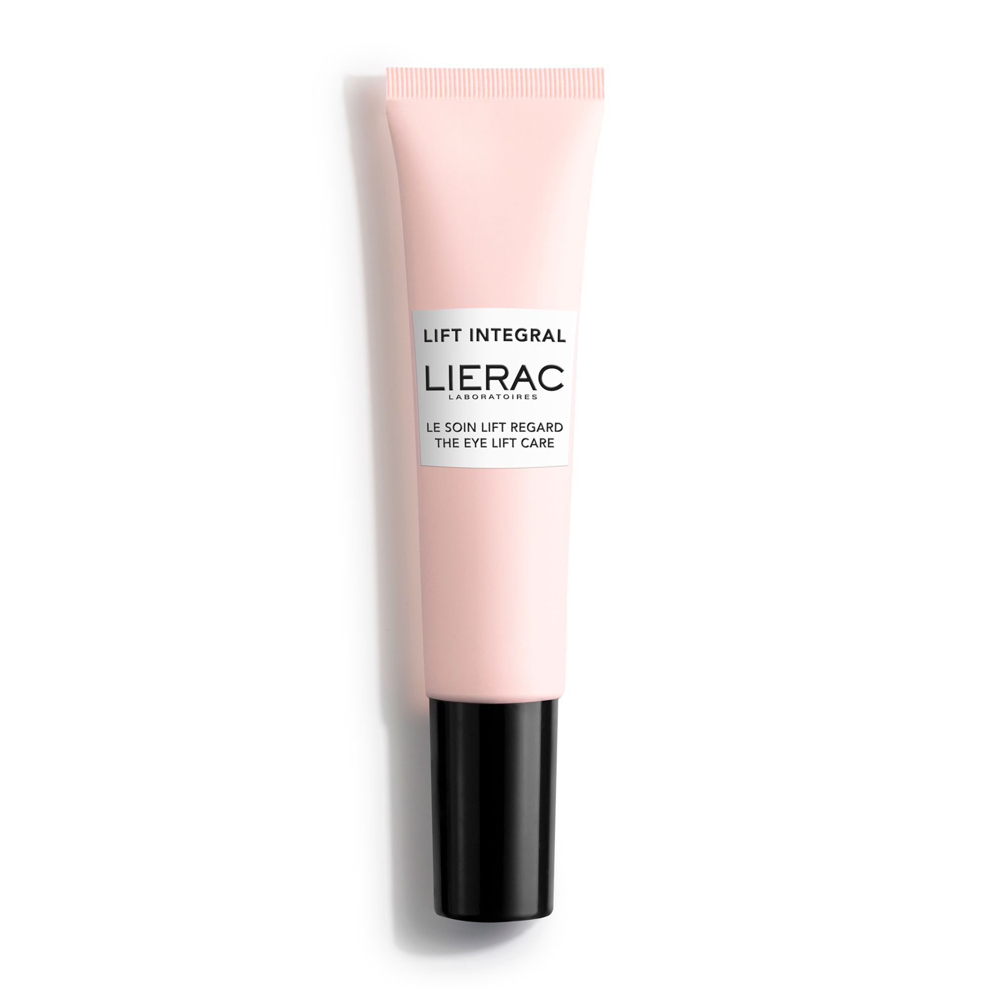 Tube rose avec bouchon noir. Inscription : Lierac, Lift Integral, The Eye Lift Care.