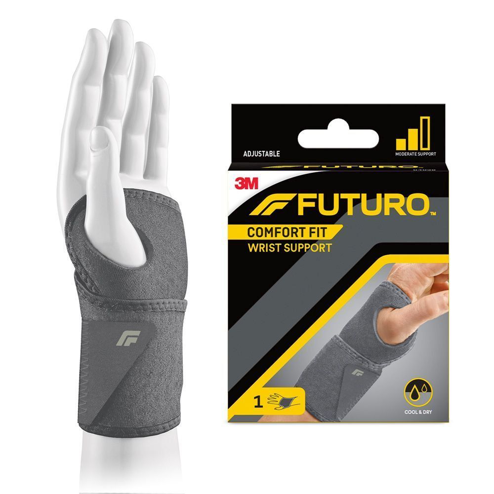 Boîte noire Futuro Comfort Fit. Image du produit et logo. Support modéré.