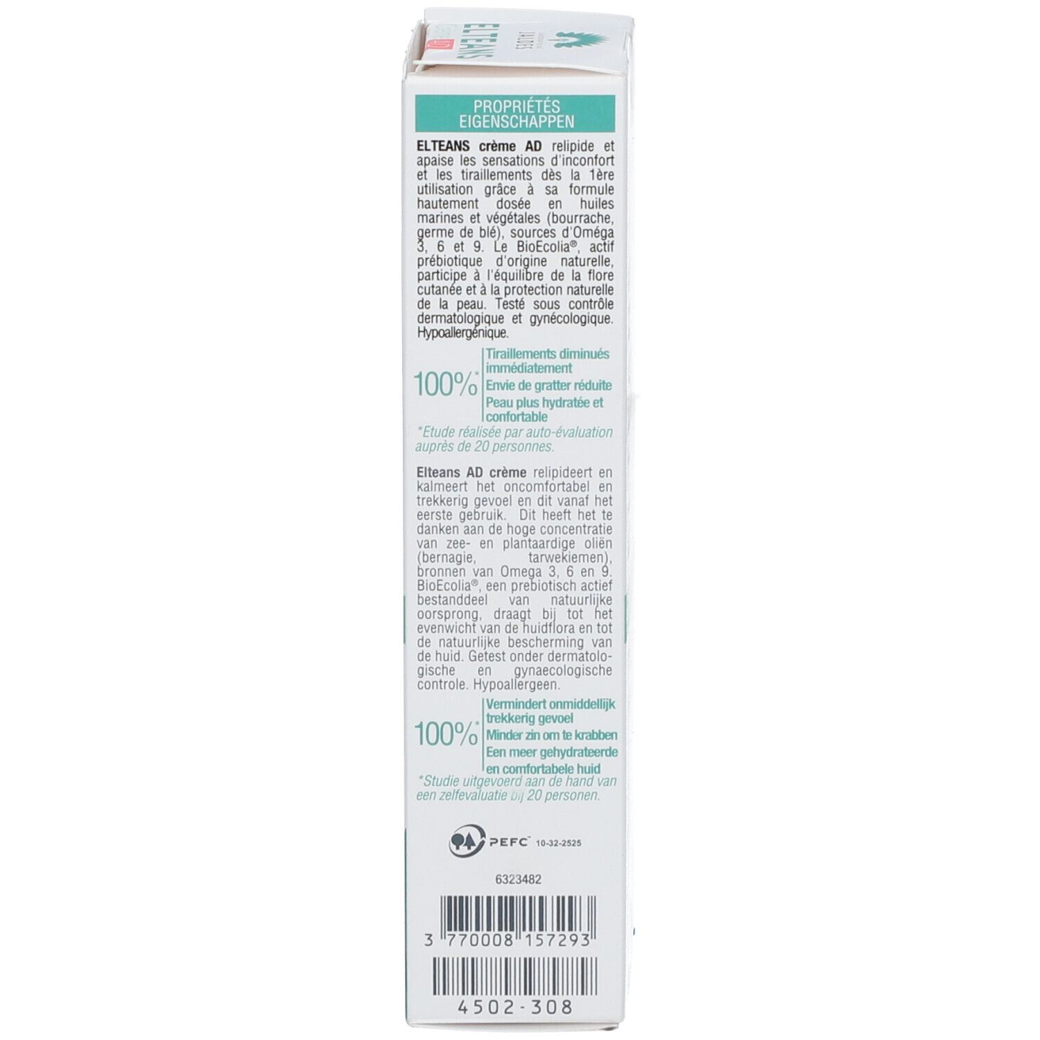 Emballage du produit. Texte en plusieurs langues. Informations sur les ingrédients et les propriétés.