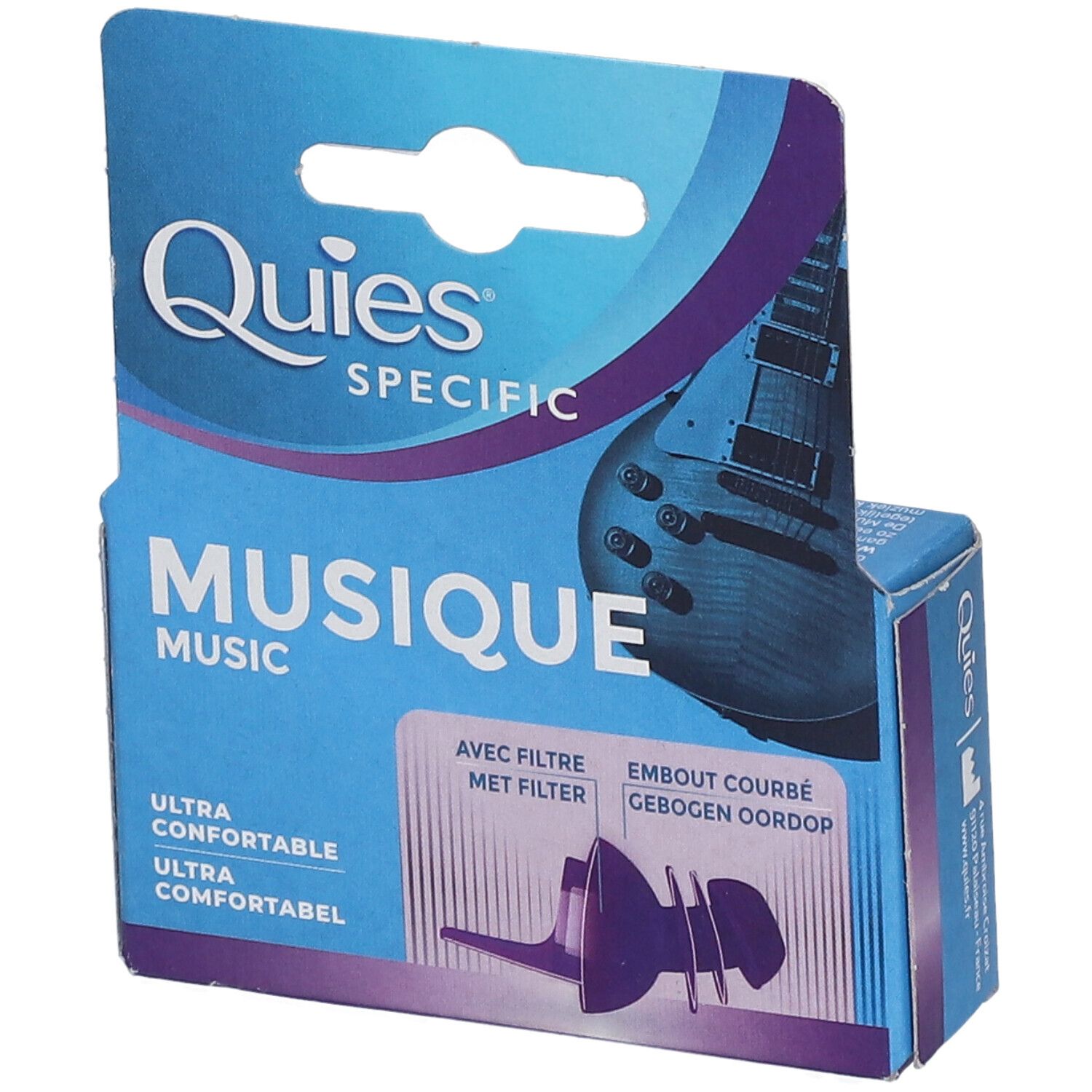 Boîte de QUIES Specifix Musique. Le nom de la marque et le produit sont représentés sur l'emballage.