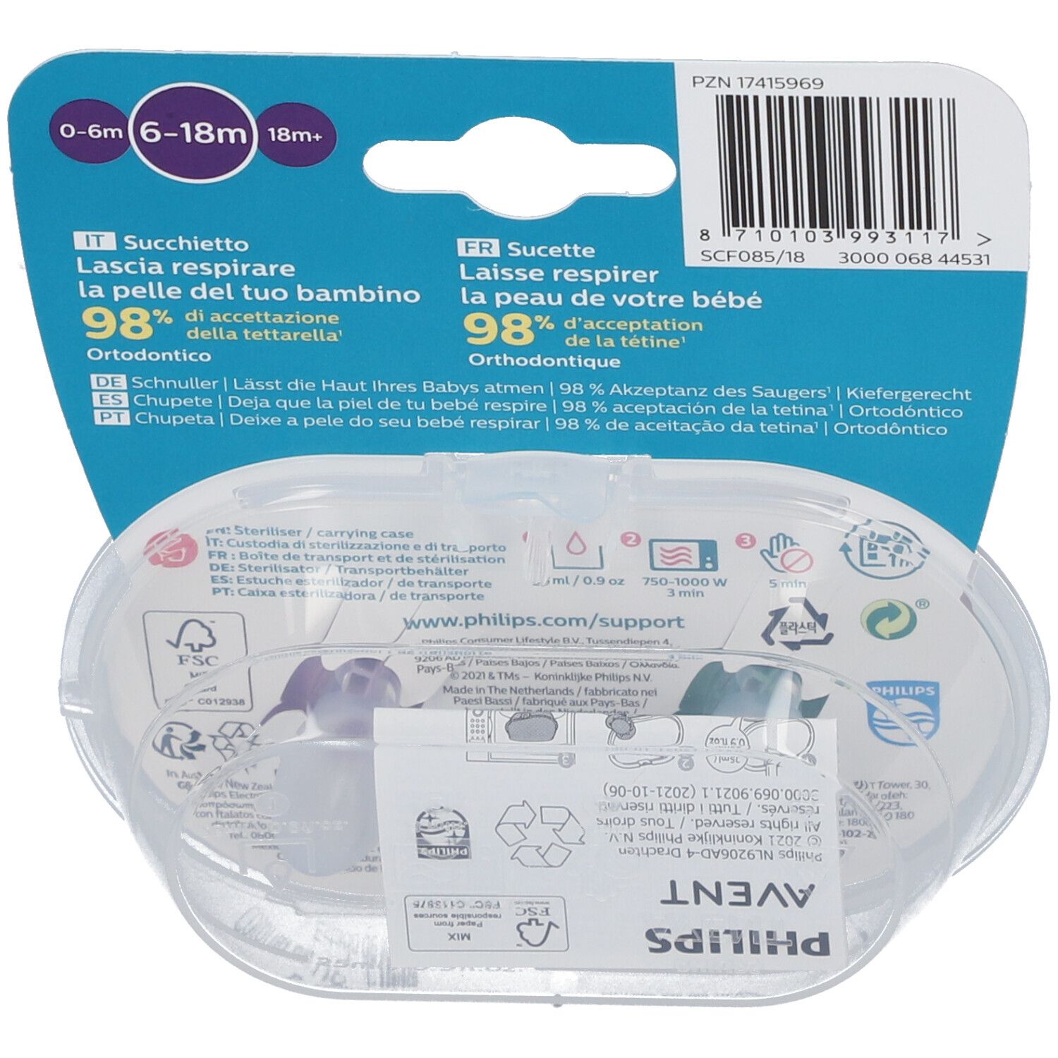 AVENT Sucette ultra air Chat - Ours 6-18 Mois (Couleur non sélectionnable)​