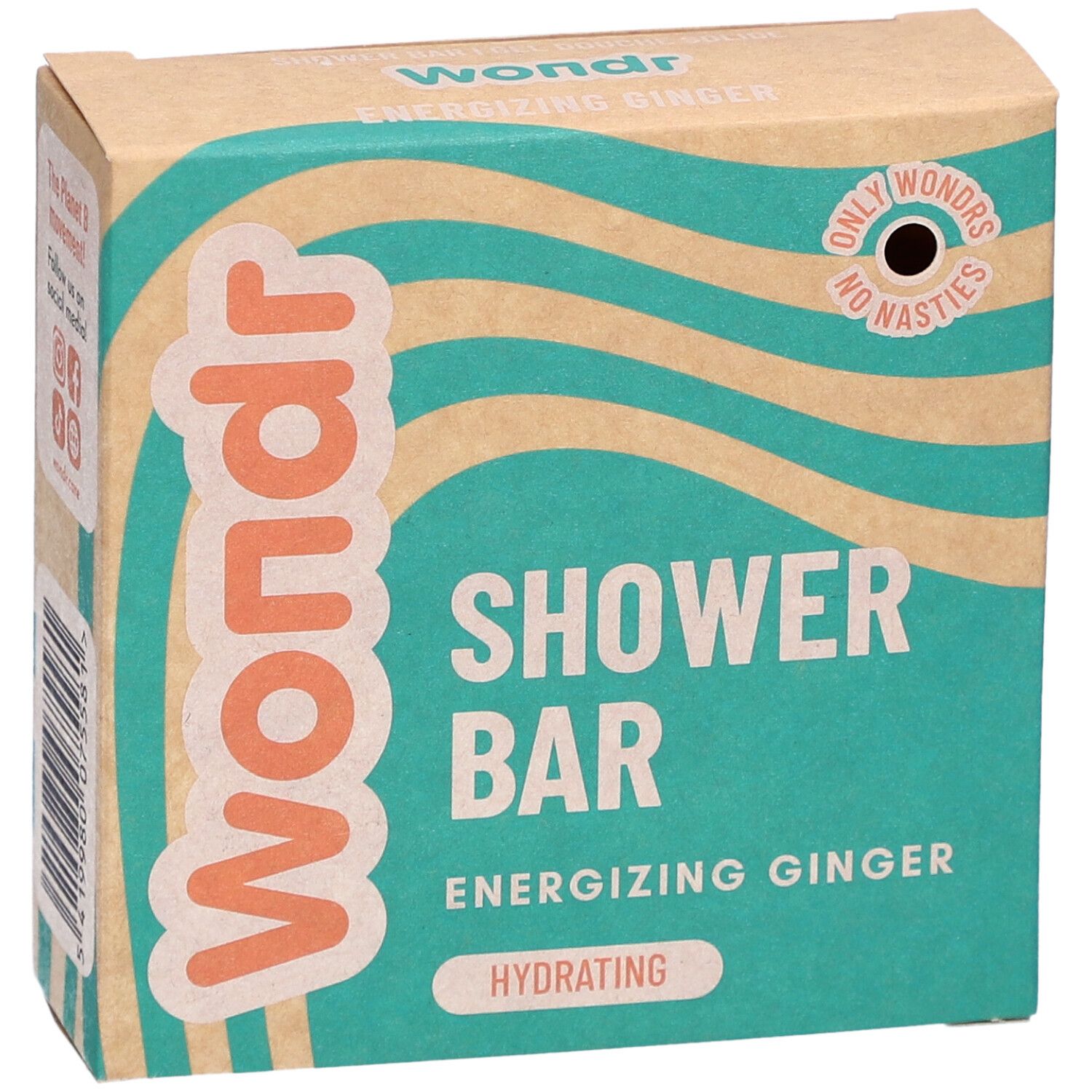 Emballage carton Wondr, Shower Bar, Energizing Ginger. Inscription Only Wonders, No Nasties.