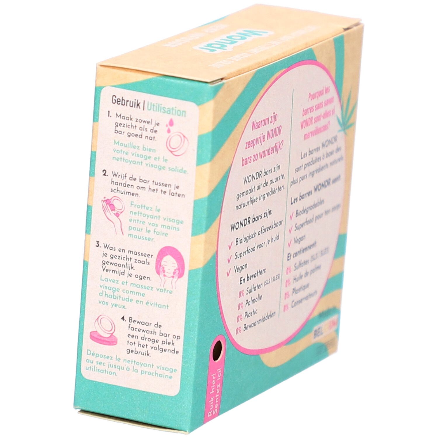 Boîte en carton avec instructions d'utilisation en allemand et français. Contient des illustrations.