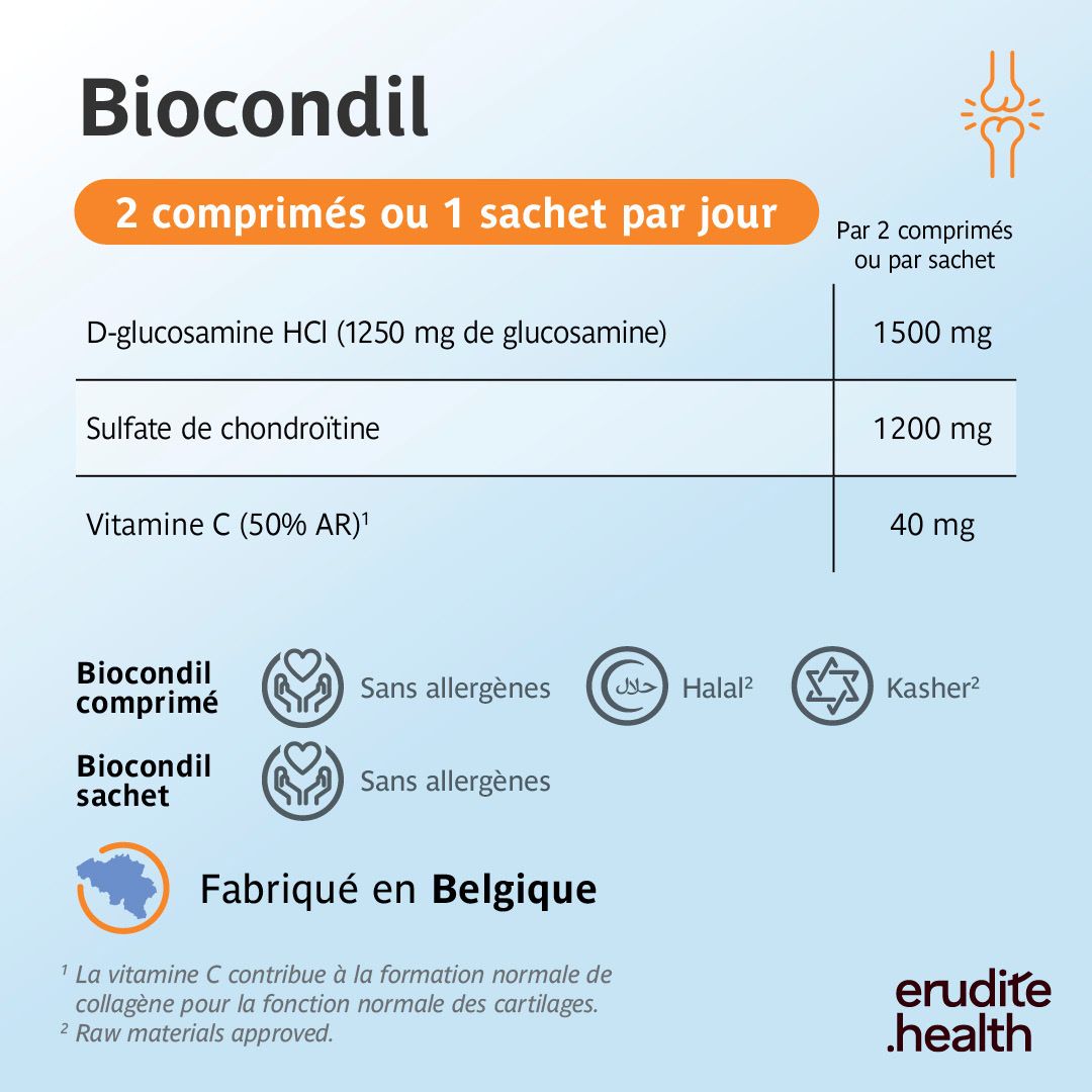 Boîte Biocondil de 360 comprimés, soin du cartilage, avec glucosamine, chondroïtine et vitamine C.