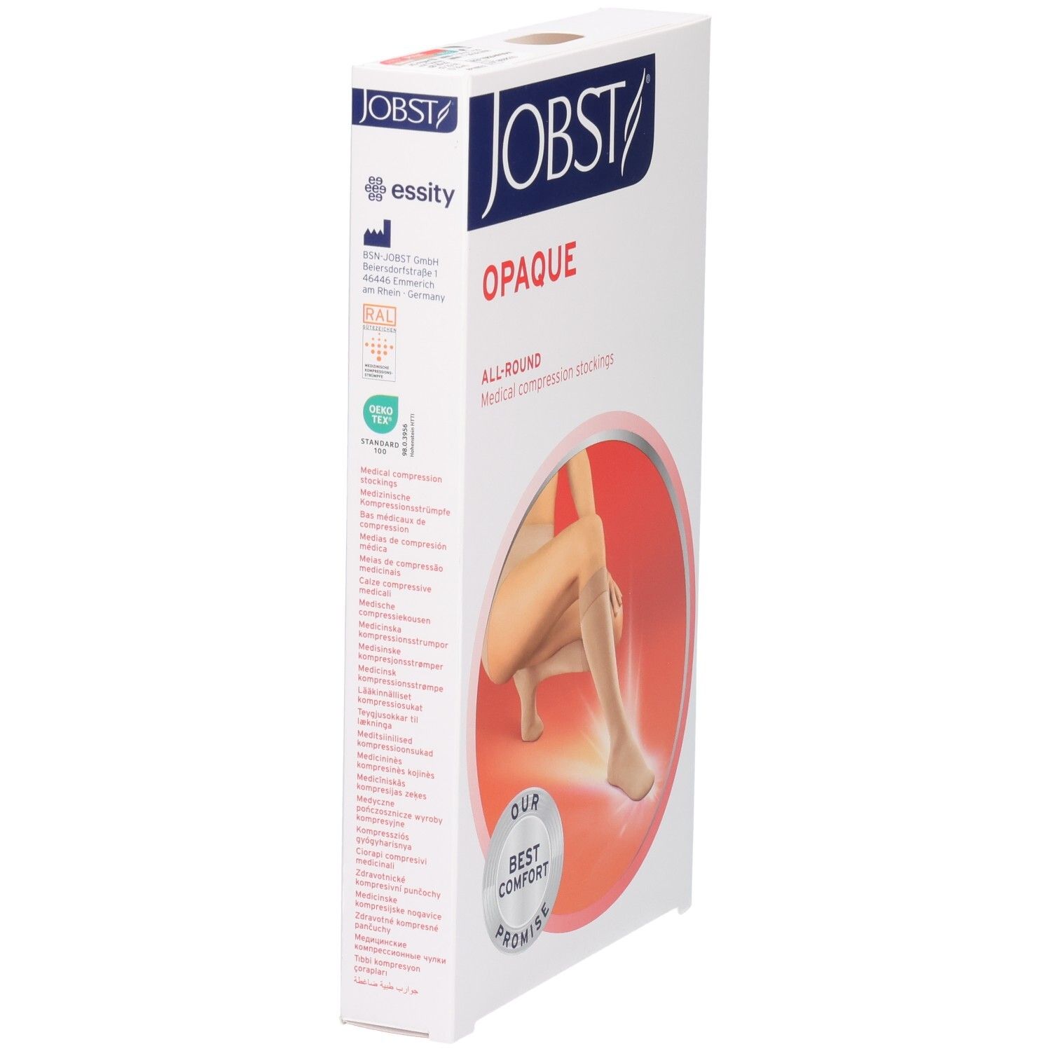 Bas de compression JOBST Opaque, beige, médical, classe 2, avec certifications.
