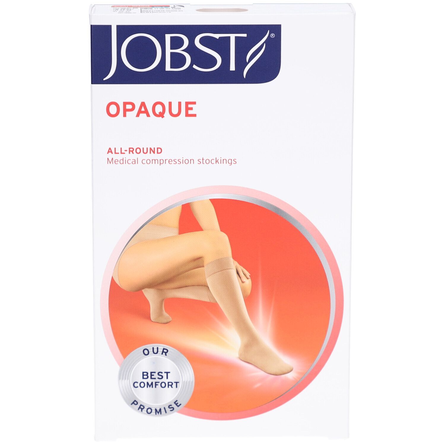 Bas de compression JOBST OPAQUE, médical, opaque, couleur Nature, taille Medium. Avec tableau des tailles.