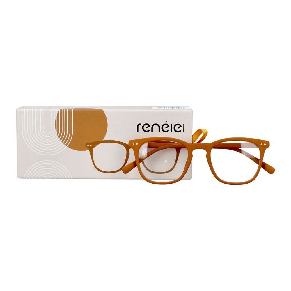 Lunettes marron avec étui et chiffon.