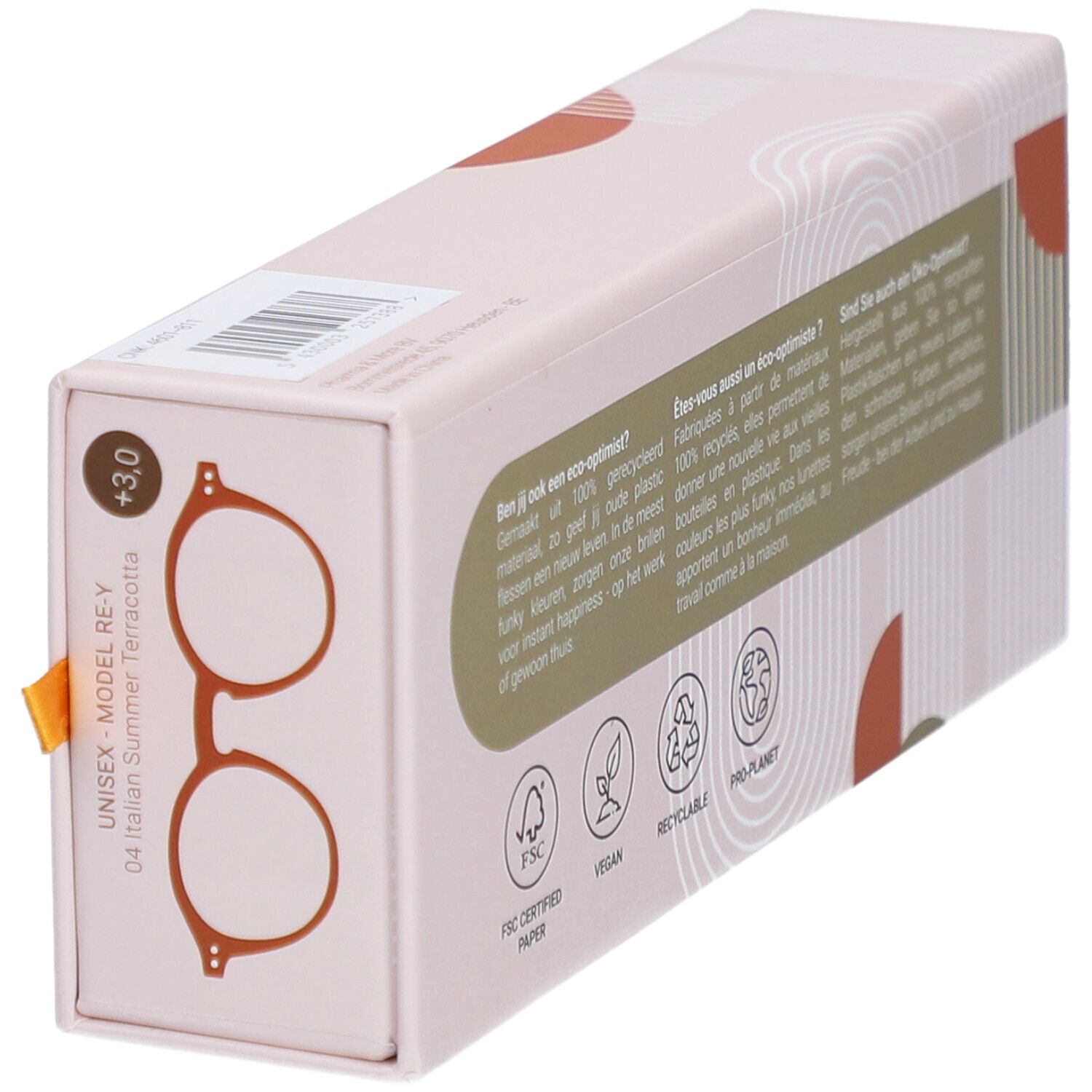 Étui à lunettes avec texte et illustration. Marque : renÉ(e)®. Modèle RE-Y 04 +3. Couleur : Italian Summer Terracotta.