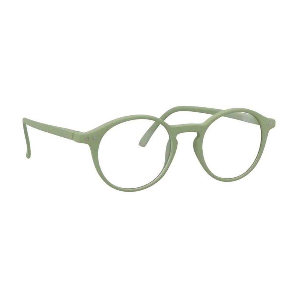 Lunettes vertes, monture ronde. Vue latérale, sans emballage.