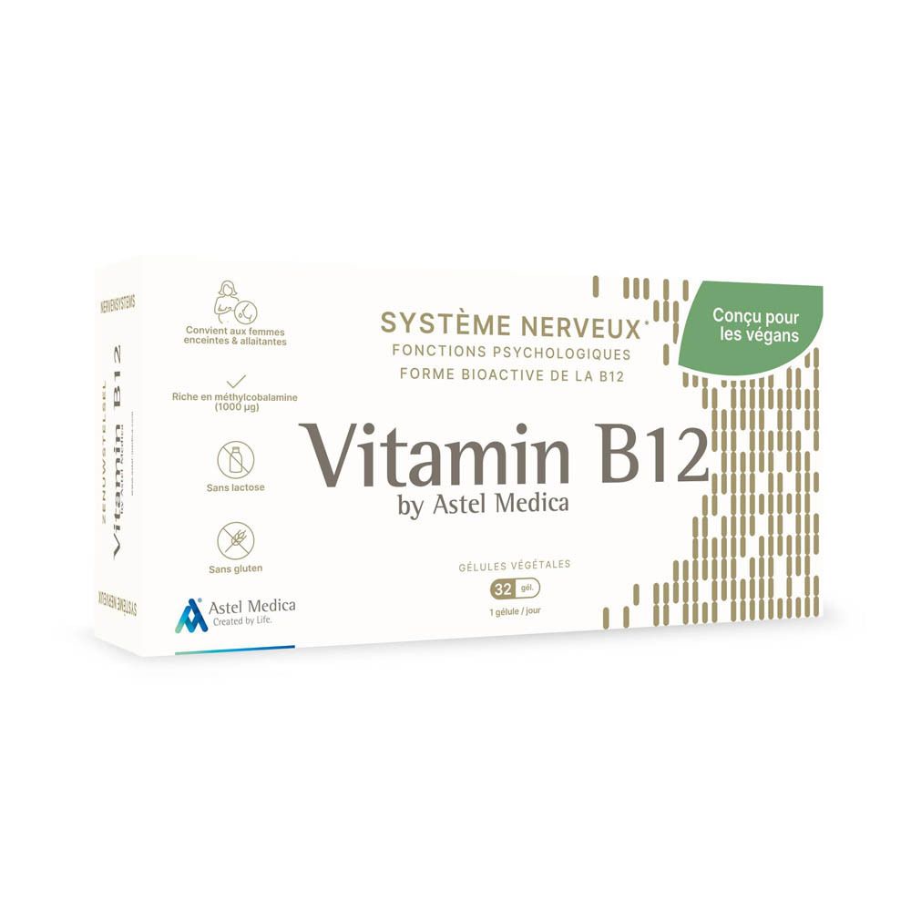 Boîte de Vitamine B12 pour le système nerveux, 32 gélules végétales.