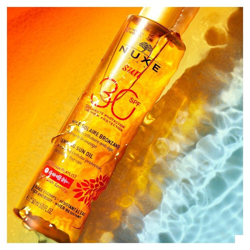 Huile Solaire Bronzante Nuxe Sun SPF30, vue arrière.