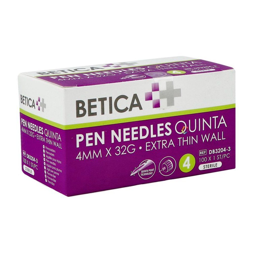 Boîte de Betica Pen Needles Quinta. 4mm x 32G, paroi extra-fine. 100 aiguilles stériles.