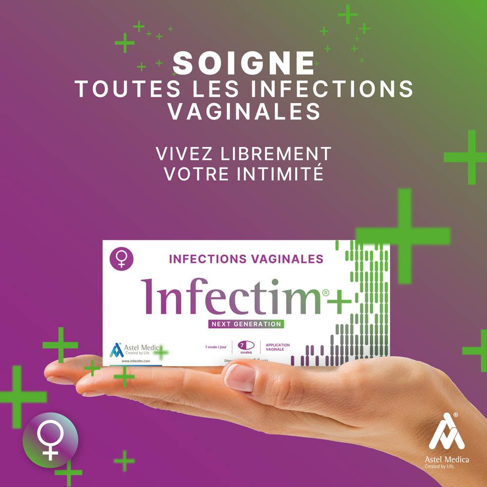 Boîte Infectim+ avec numéro de lot et date d'expiration.