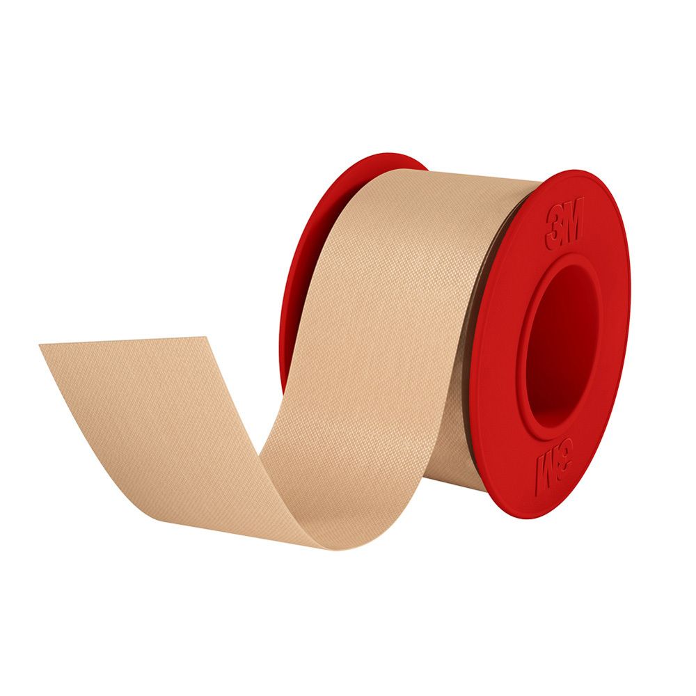 Rouleau de ruban textile flexible Nexcare, couleur beige. Le ruban est déroulé.
