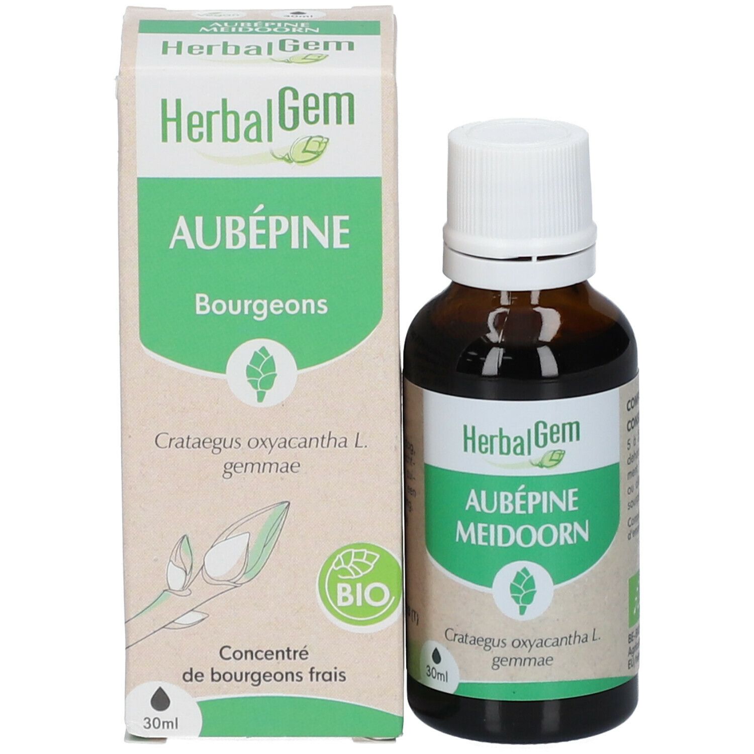 HERBALGEM - Aubépine Bio - Complément Alimentaire  - Extrait De Bourgeon Frais - Pour Circulation Sanguine - 30 ml