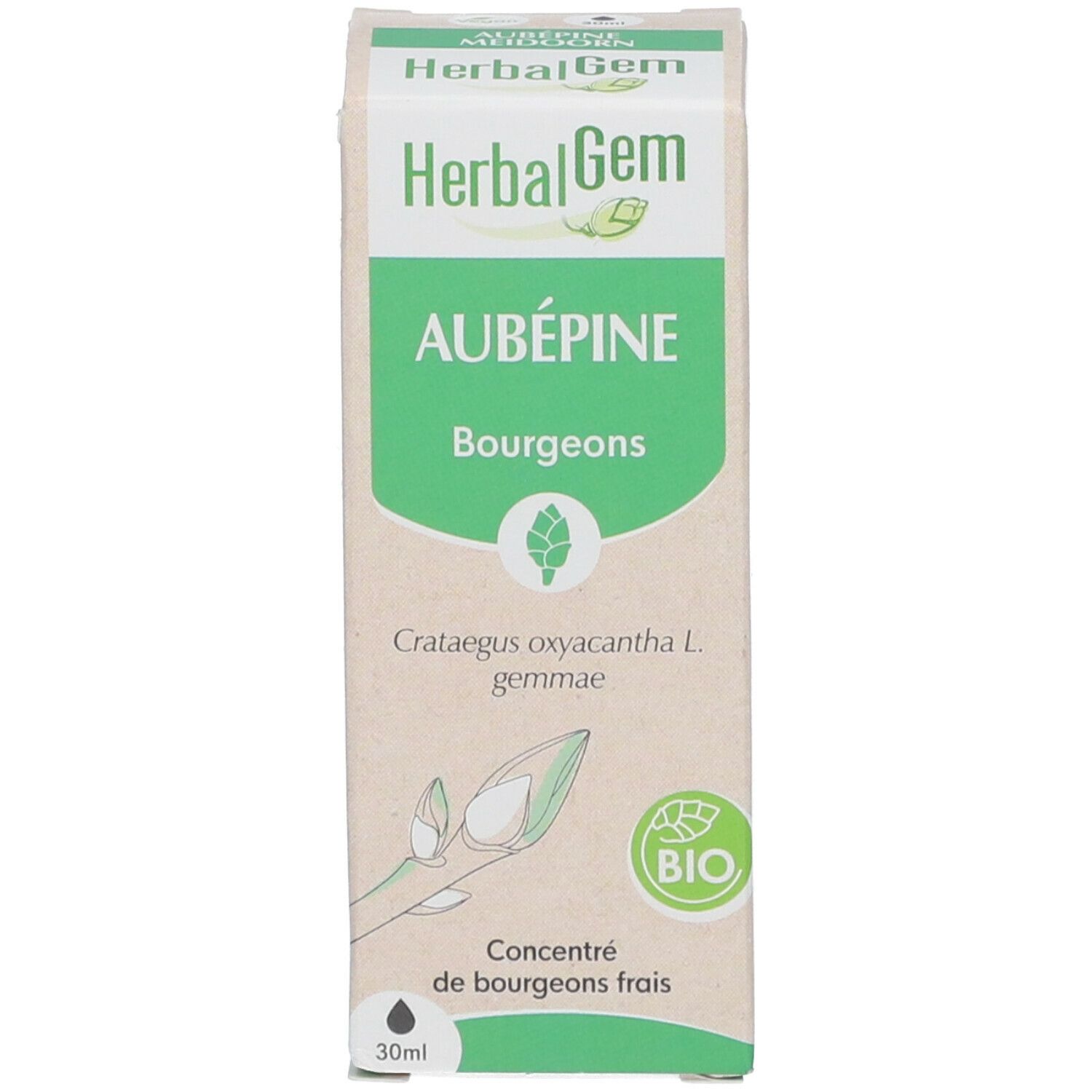 HERBALGEM - Aubépine Bio - Complément Alimentaire  - Extrait De Bourgeon Frais - Pour Circulation Sanguine - 30 ml