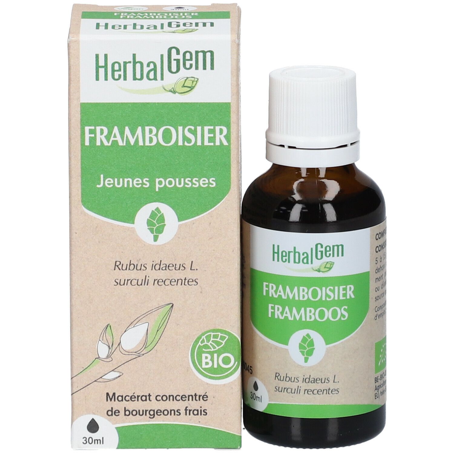 HERBALGEM - Framboisier Bio - Complément Alimentaire  - Extrait De Bourgeon Frais - Pour Santé Féminine - 30 ml