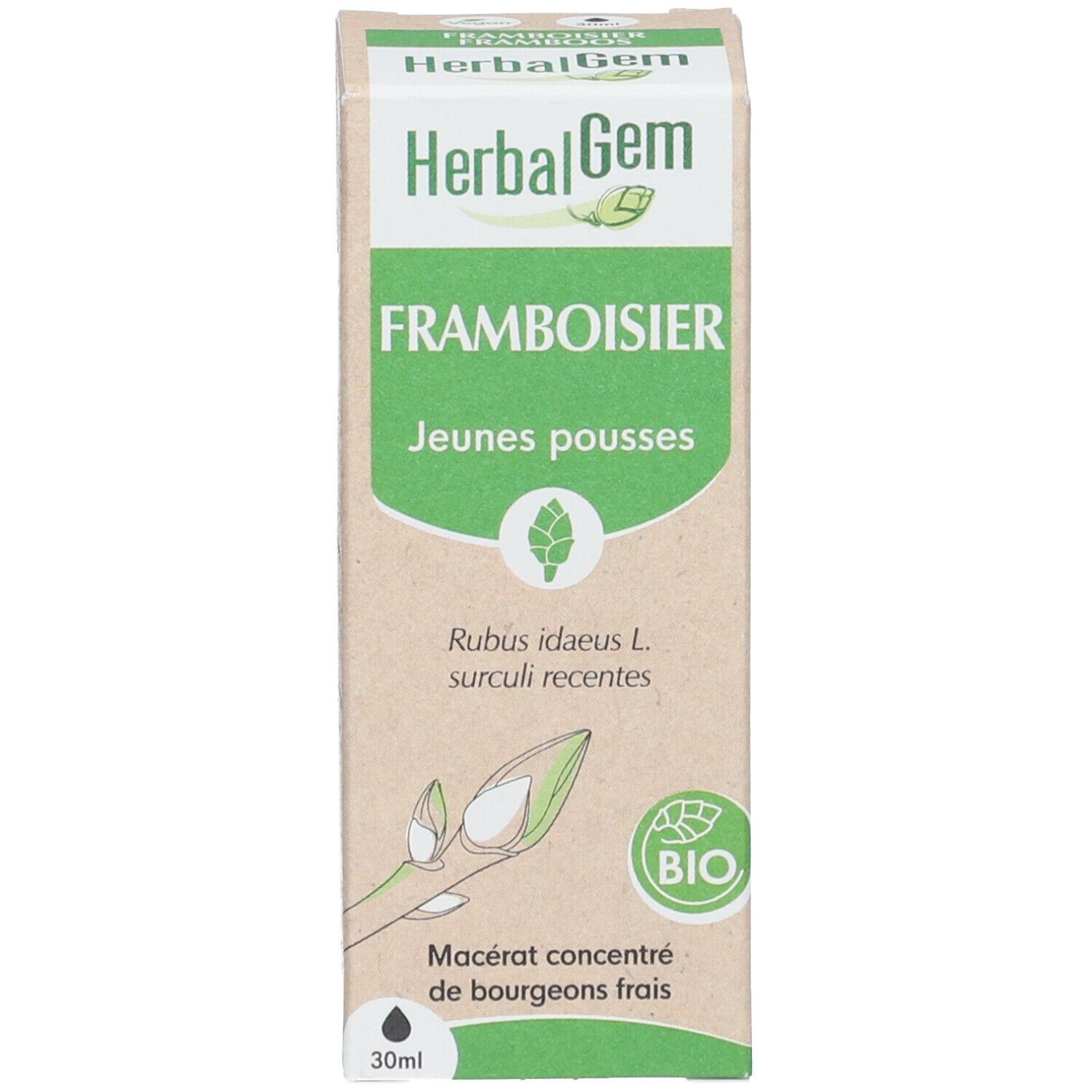 HERBALGEM - Framboisier Bio - Complément Alimentaire  - Extrait De Bourgeon Frais - Pour Santé Féminine - 30 ml