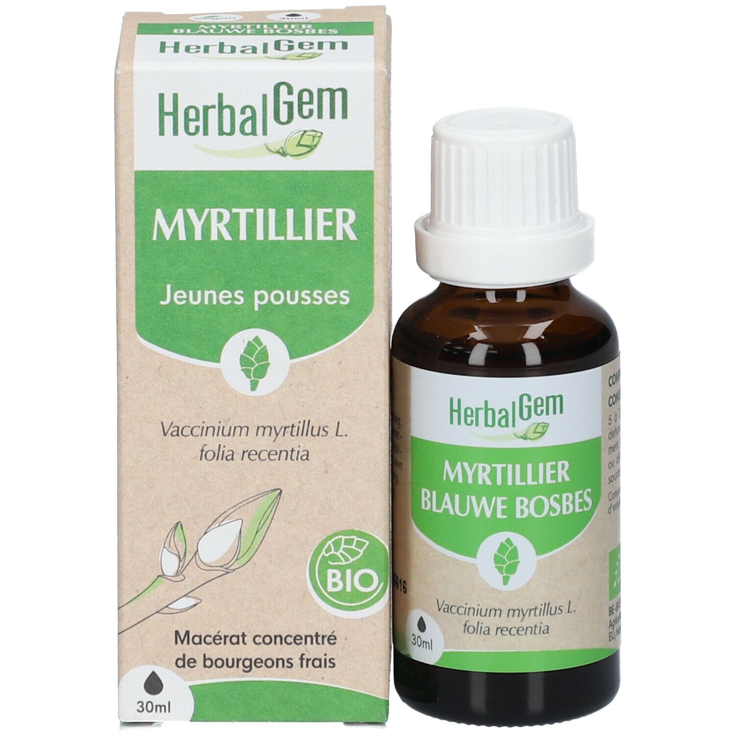 HERBALGEM - Myrtillier Bio - Complément Alimentaire  - Extrait De Bourgeon Frais - Pour Les Yeux -  - 30 ml