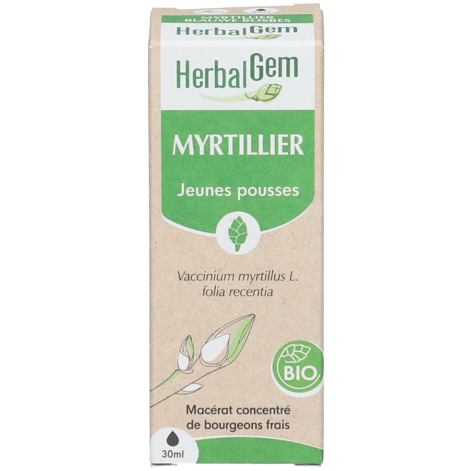 HERBALGEM - Myrtillier Bio - Complément Alimentaire  - Extrait De Bourgeon Frais - Pour Les Yeux -  - 30 ml