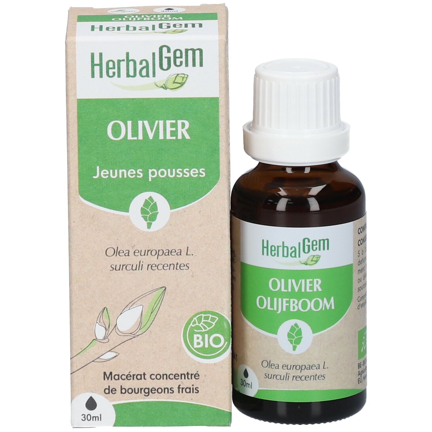 HERBALGEM - Olivier Bio - Complément Alimentaire  - Extrait De Bourgeon Frais - Pour Circulation Sanguine - 30 ml