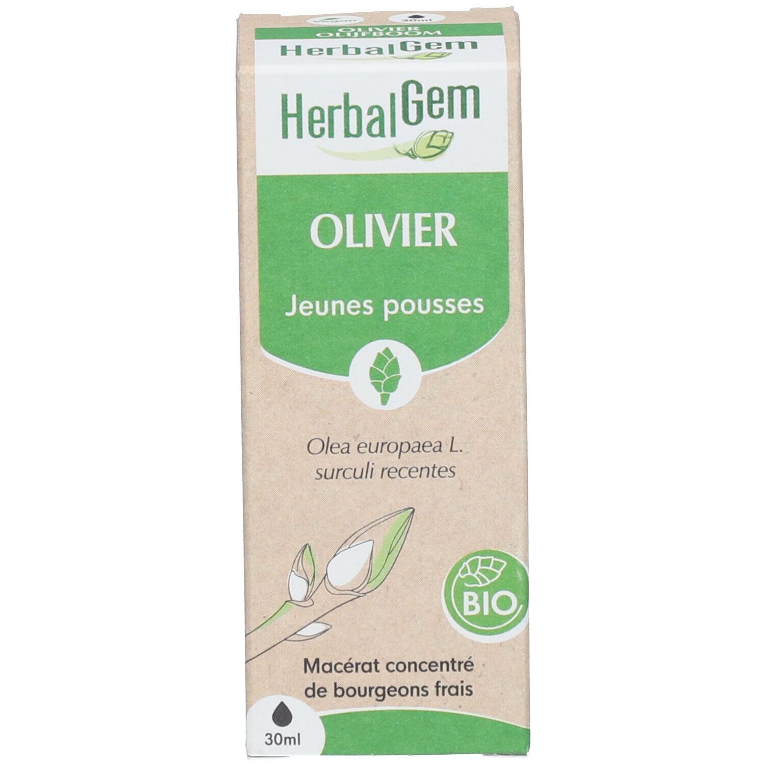 HERBALGEM - Olivier Bio - Complément Alimentaire  - Extrait De Bourgeon Frais - Pour Circulation Sanguine - 30 ml