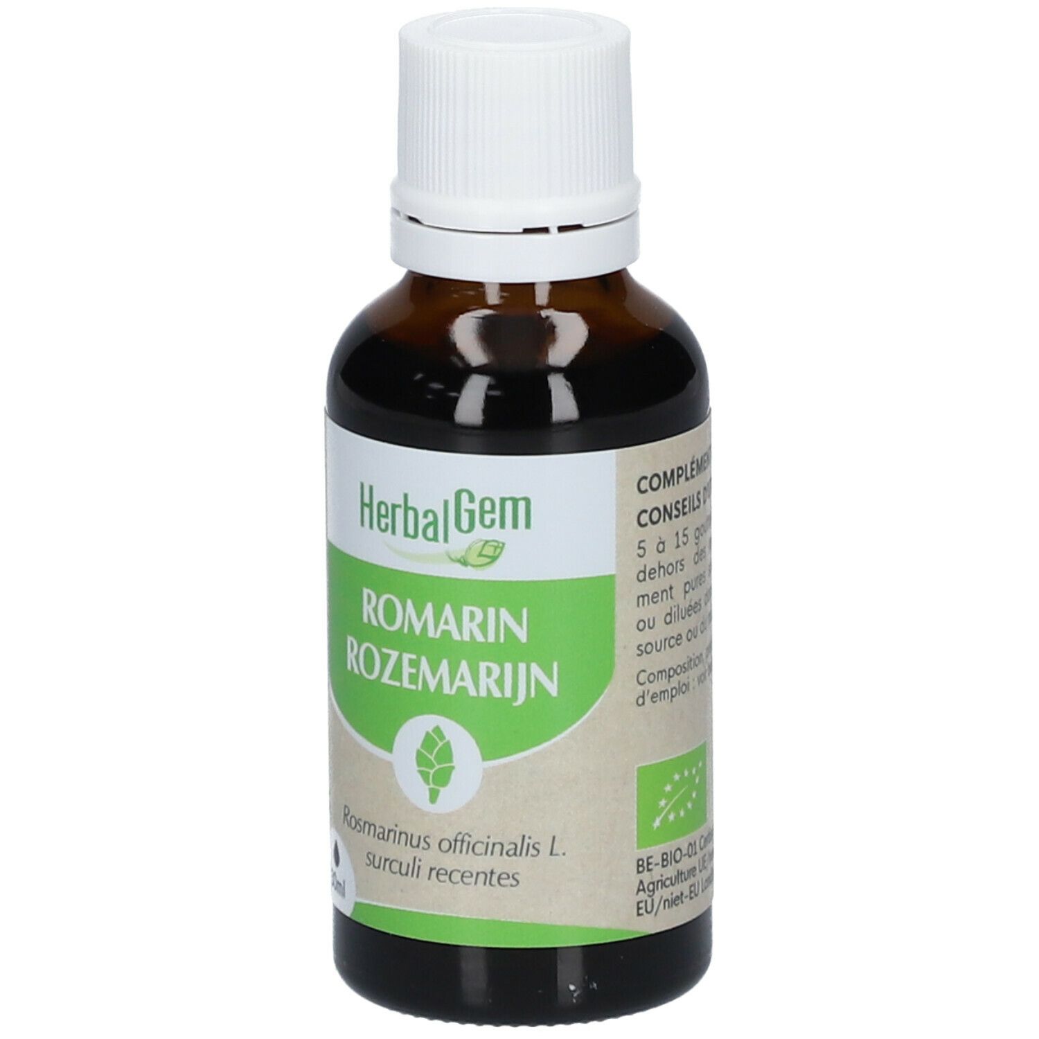 HERBALGEM - Romarin Bio - Complément Alimentaire  - Extrait De Bourgeon Frais - Pour Digestion, Drainage, Détox - 30 ml