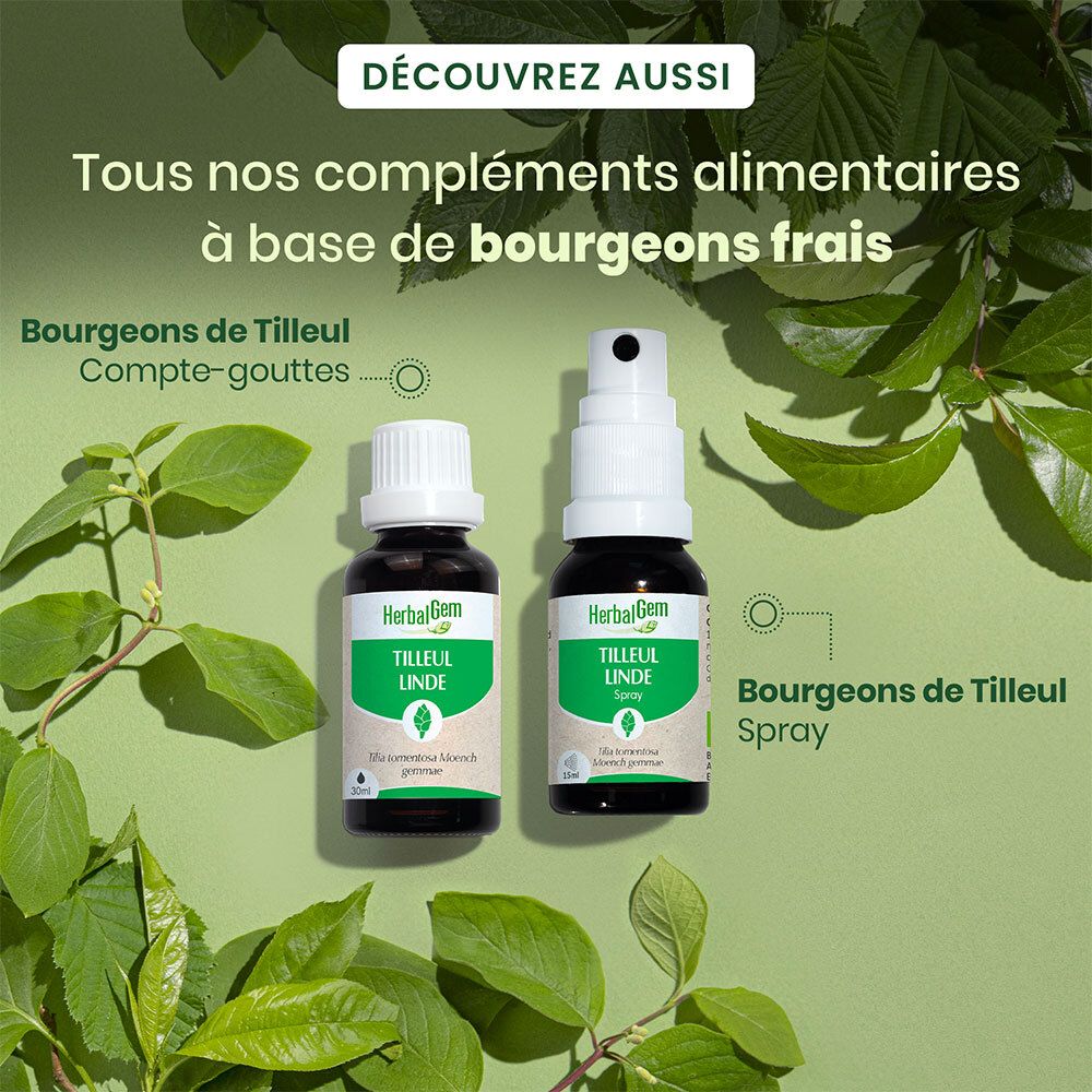 HERBALGEM - Tilleul Bio - Complément Alimentaire  - Extrait De Bourgeon Frais - Pour Sommeil & Détente - 30 ml