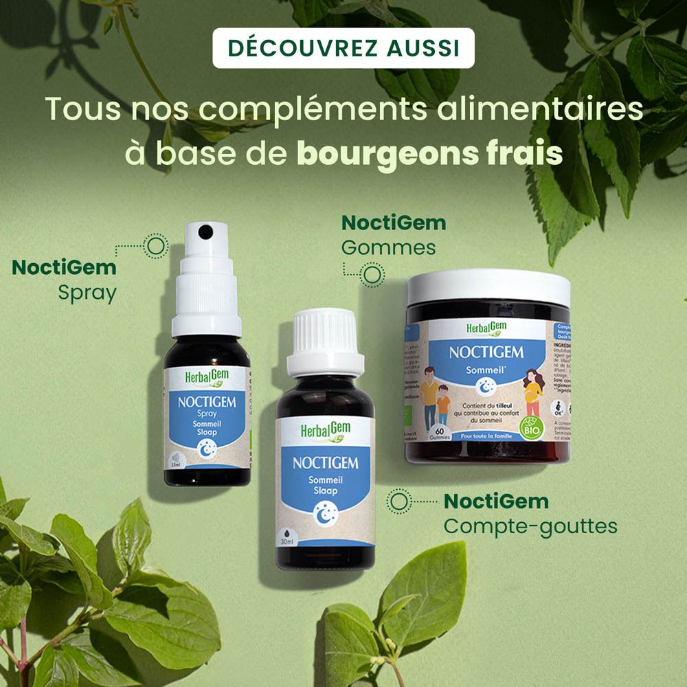 Produit et emballage. Flacon et boîte. HerbalGem NOCTIGEM. 30ml.